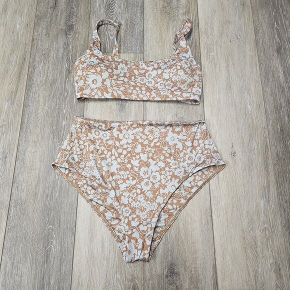 Everlane Other - Everlane Bikini Set Blue Honey Floral Square Neck High Waist Women's XS Small
